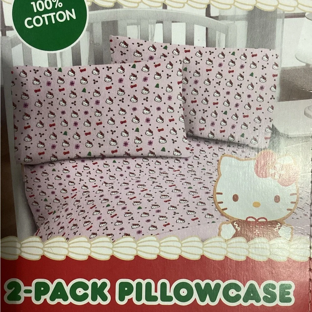 Hello Kitty Santa Hat Christmas Pink 2-Pack Standard Pillow Cases 100% Cotton